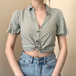 Mint Button Up Polka Dot Top
